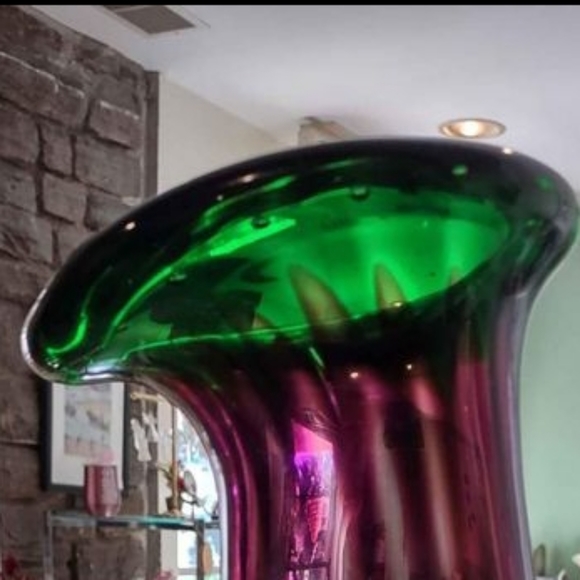 Murano Multi Color Glass Vase Vintage w Slanted Top - Picture 4 of 5